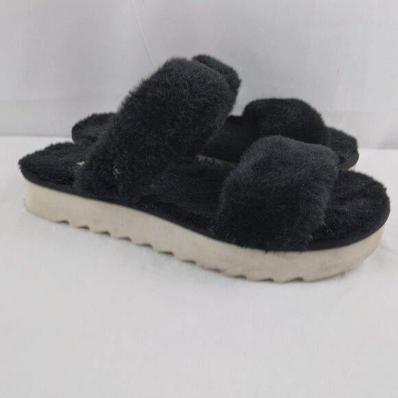 Koolaburra by UGG Fuzz On Faux-Fur Slide Sandals Slippers Black 1123352 Size 6 - Picture 4 of 12